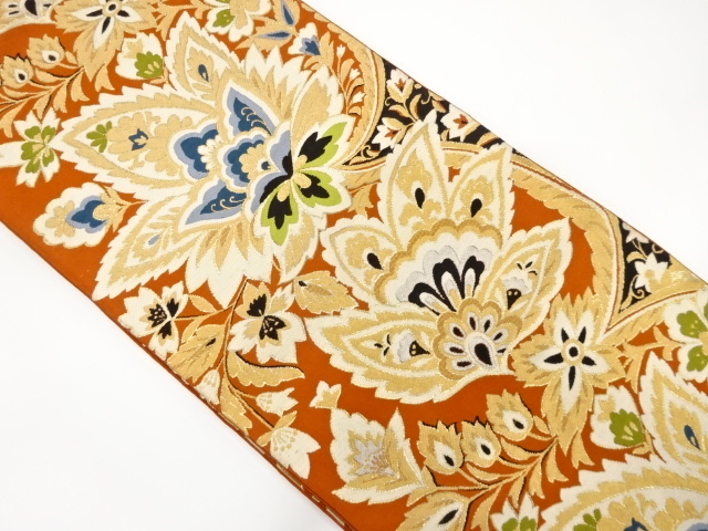 JAPANESE KIMONO / ANTIQUE FUKURO OBI / WOVEN CHINESE FLOWERS